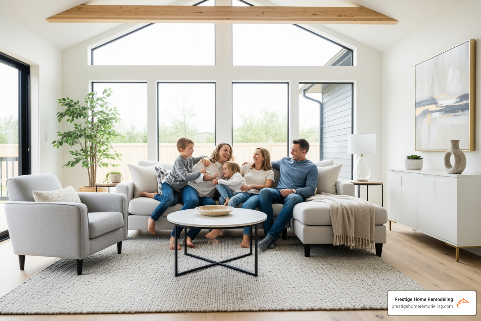 happy family in new spacious family room addition - home addition builders happy family in new spacious family room addition - home addition builders