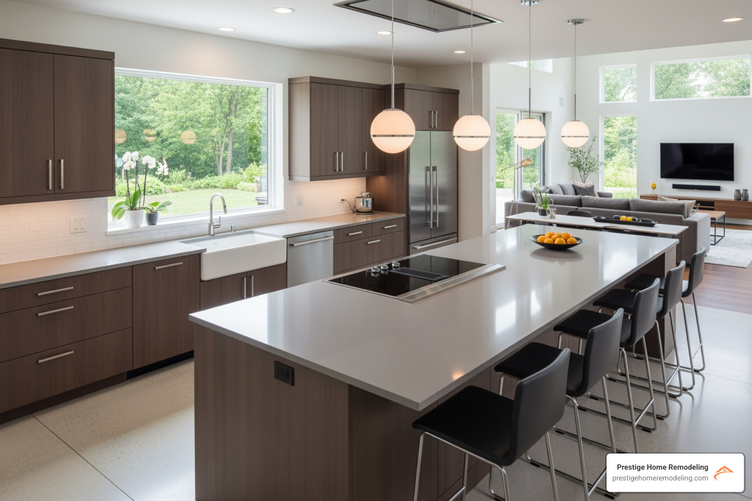 U-shaped open concept kitchen with an island - open concept kitchen design