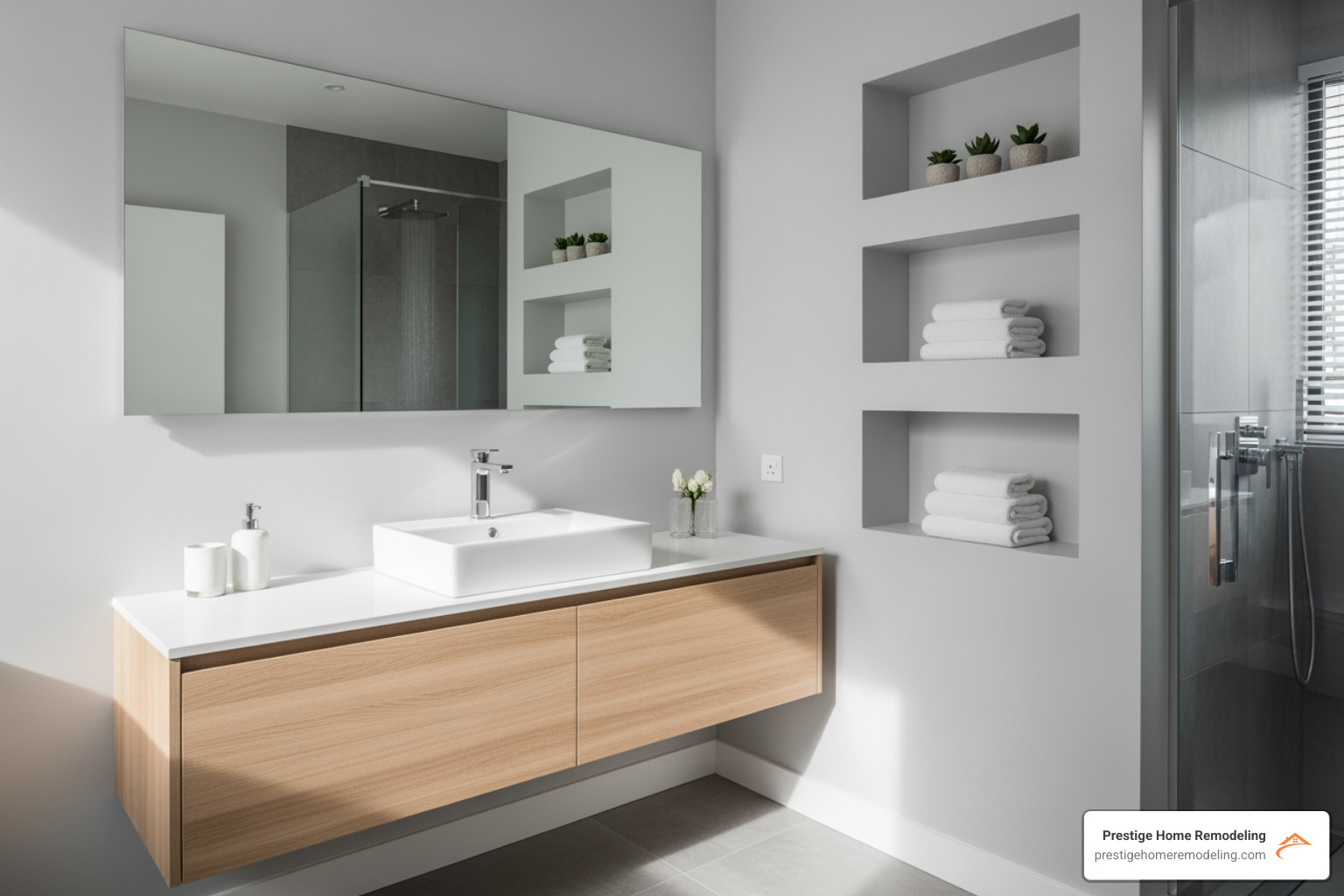 small bathroom with floating vanity and recessed shelving - innovative bathroom design ideas small bathroom with floating vanity and recessed shelving - innovative bathroom design ideas