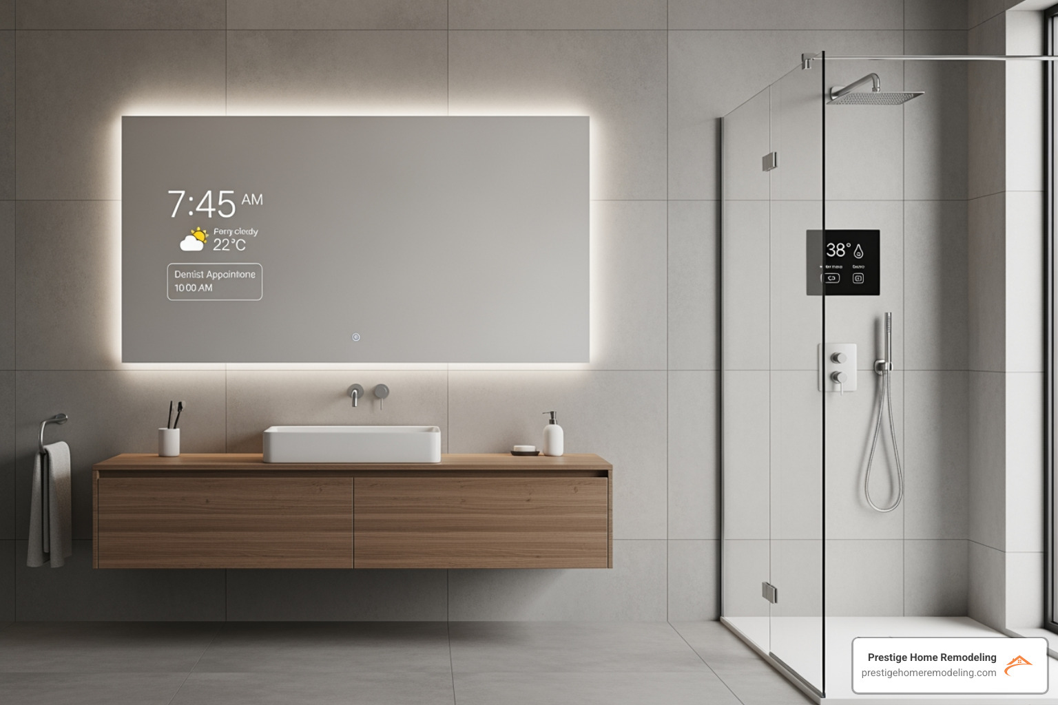 sleek bathroom with smart mirror and digital shower controls - innovative bathroom design ideas sleek bathroom with smart mirror and digital shower controls - innovative bathroom design ideas