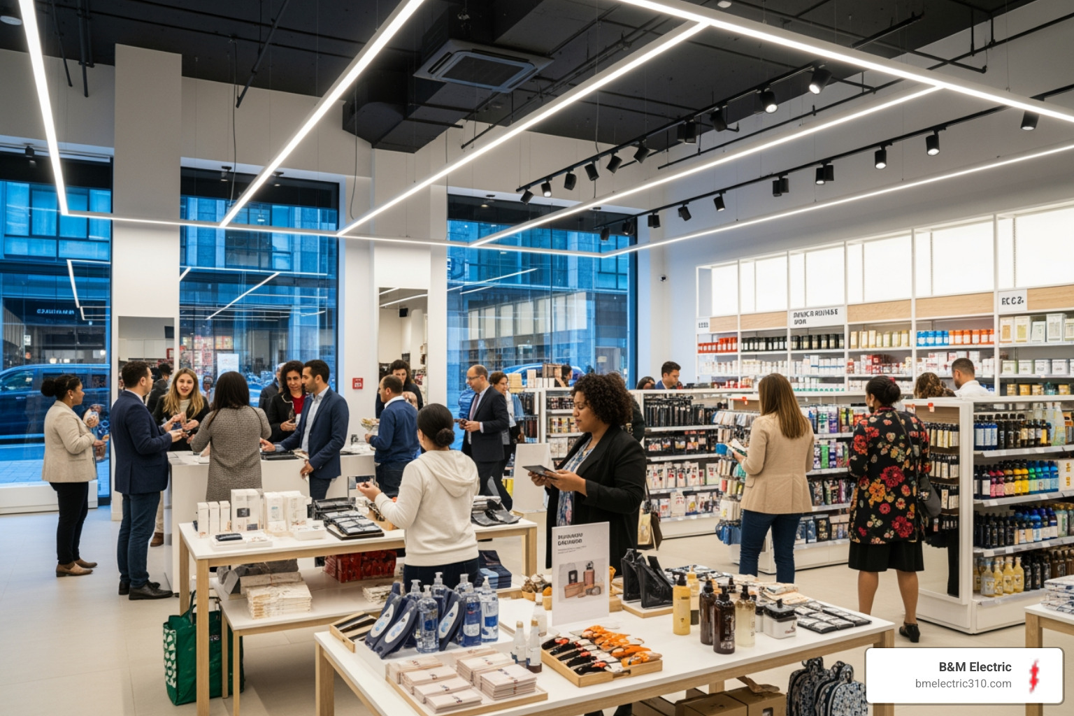 thriving retail space with modern LED lighting - commercial power upgrade torrance