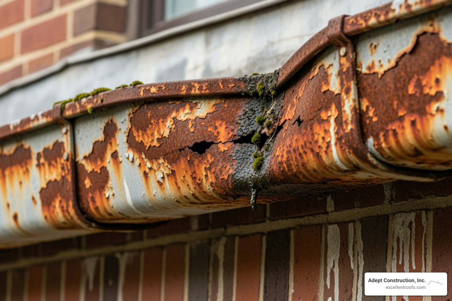 sagging rusty commercial gutter - Commercial gutter replacement