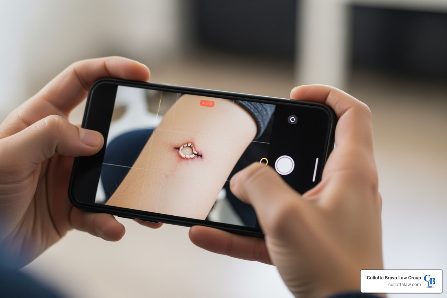 smartphone taking photo of injury - Aurora dog bite lawyer