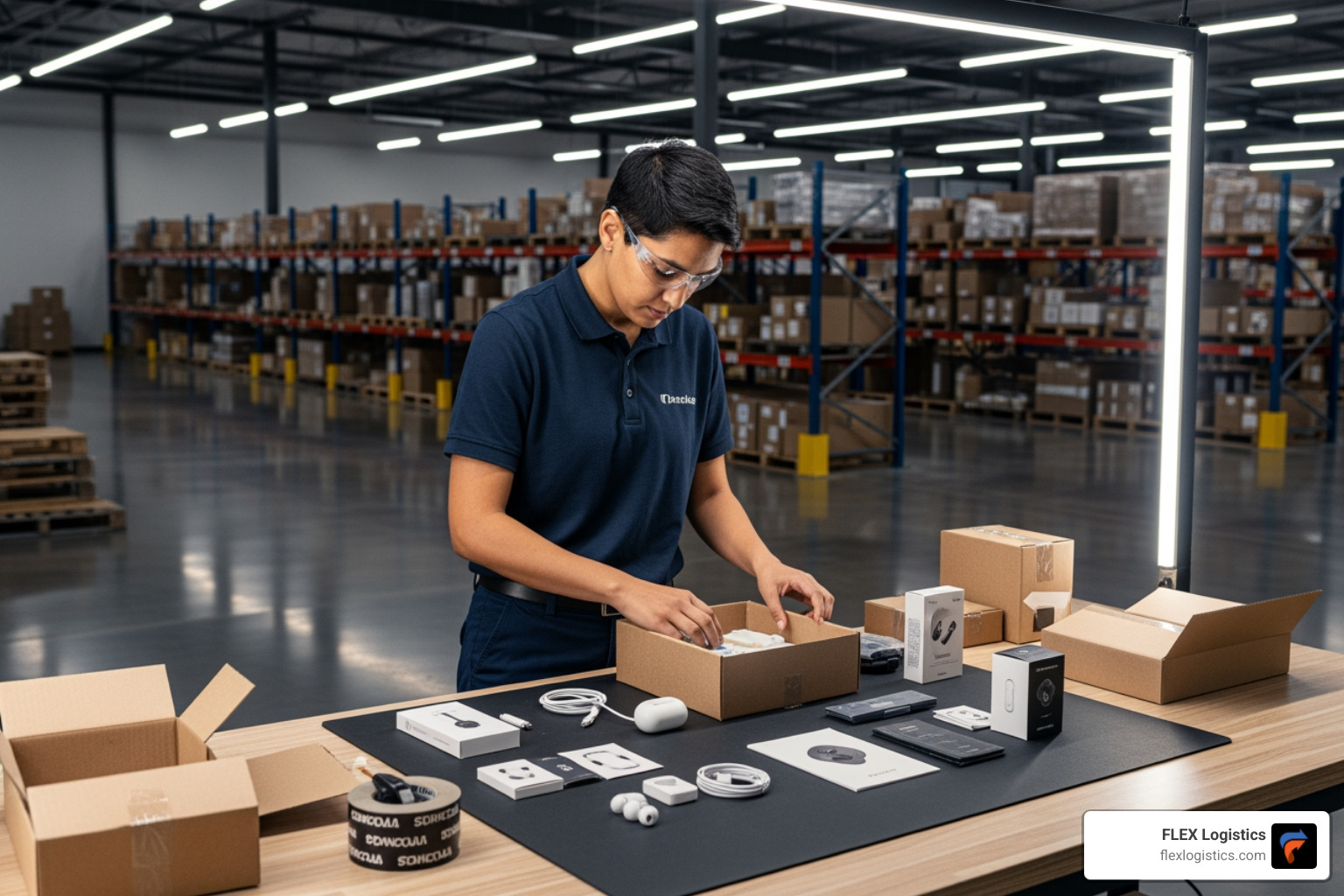 Worker performing a value-added service like kitting or custom labeling - How 3PLs Handle Complex Orders With Ease