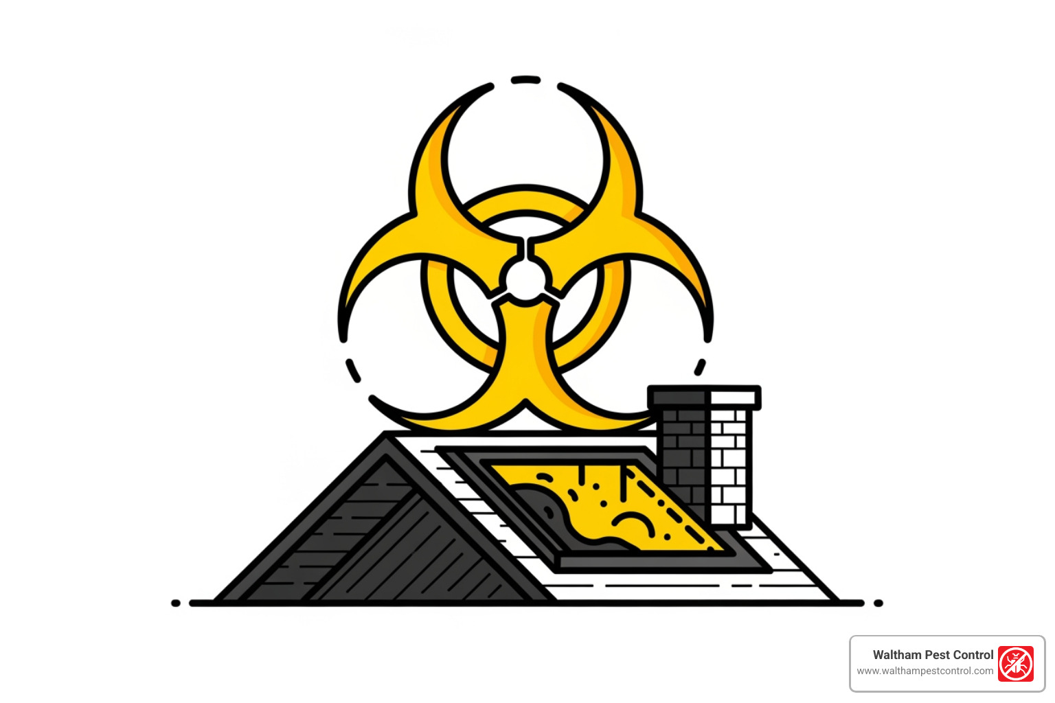 biohazard symbol over a roof graphic - dead rat in roof