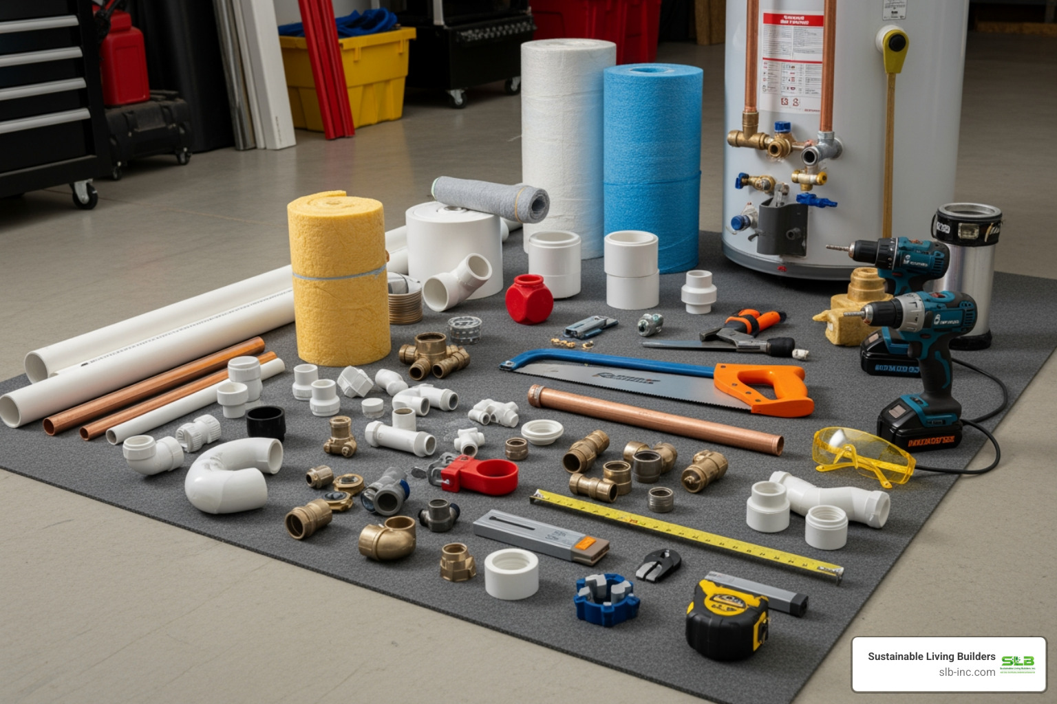 all the necessary materials and tools laid out neatly - batch hot water heater all the necessary materials and tools laid out neatly - batch hot water heater