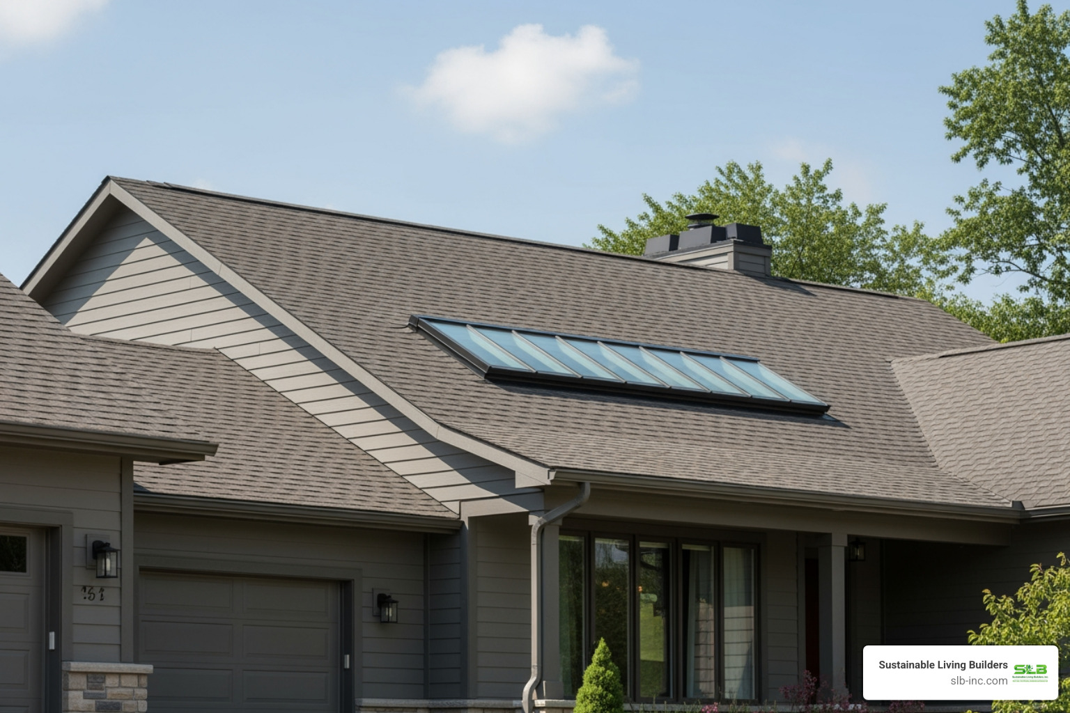 A modern home with a subtle deck mounted skylight seamlessly integrated into the roofline, enhancing curb appeal - deck mounted skylight