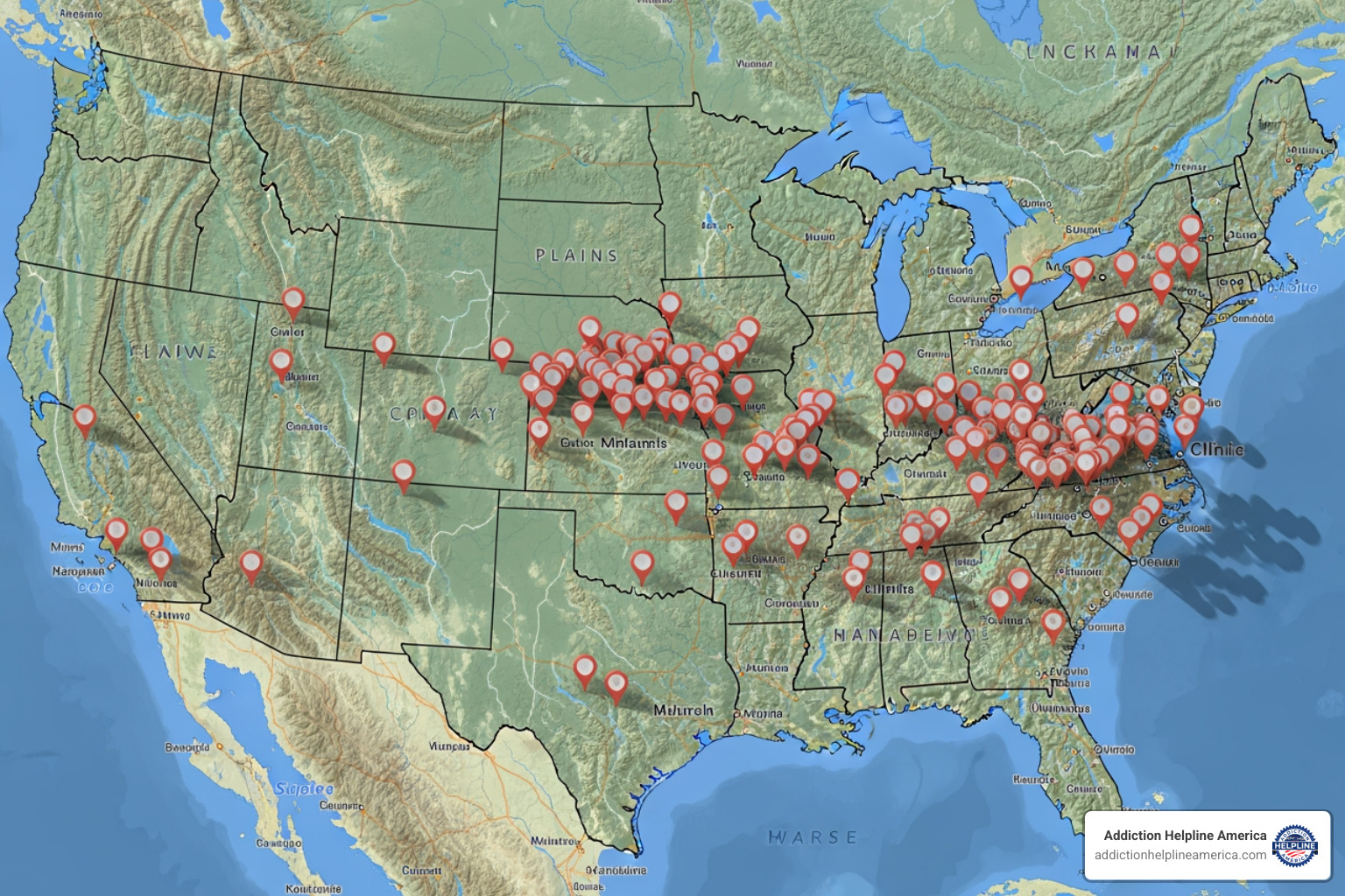 Map with various pins indicating treatment clinic locations - suboxone clinic near me Map with various pins indicating treatment clinic locations - suboxone clinic near me