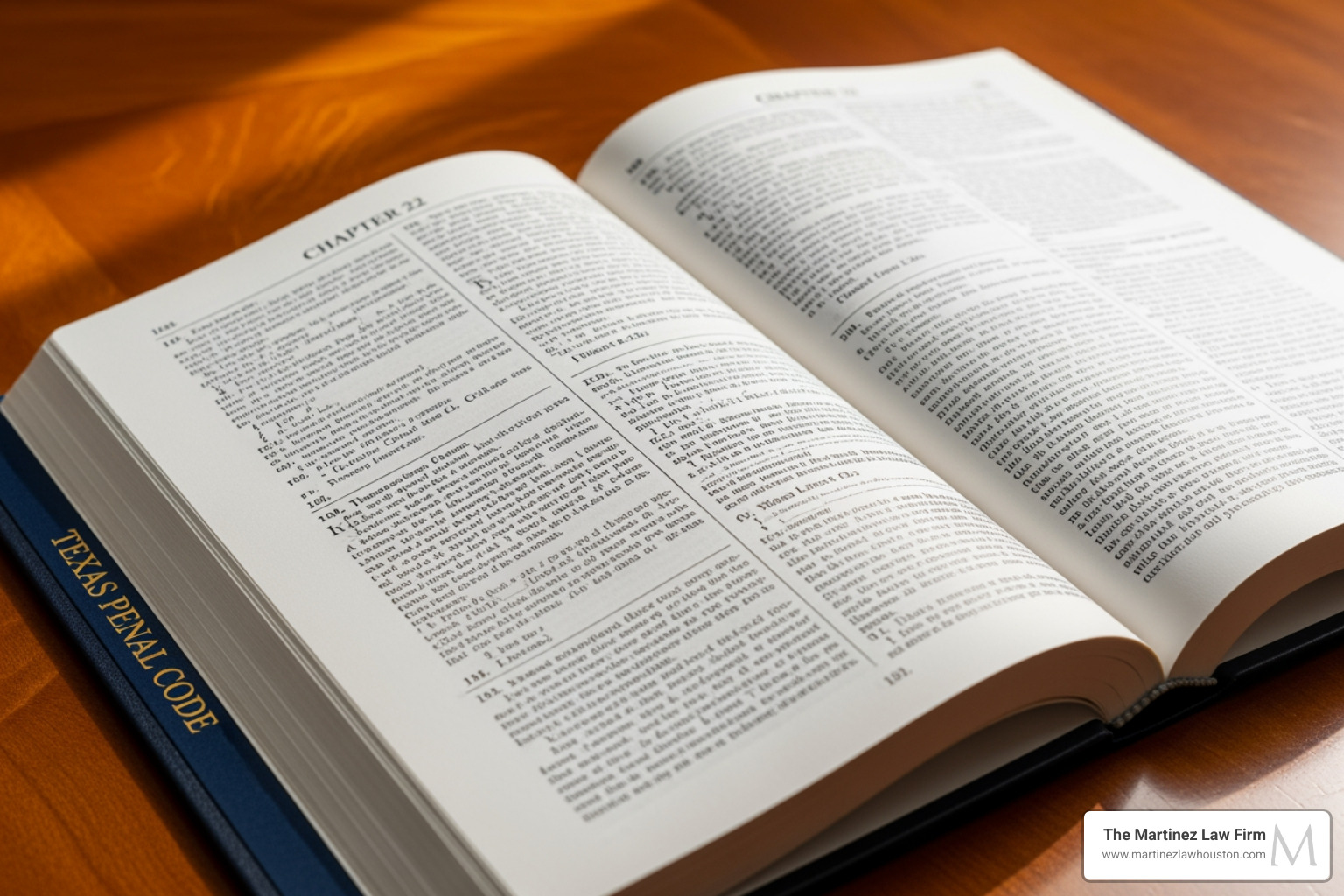 Texas Penal Code book open to Chapter 22 - deadly conduct texas Texas Penal Code book open to Chapter 22 - deadly conduct texas