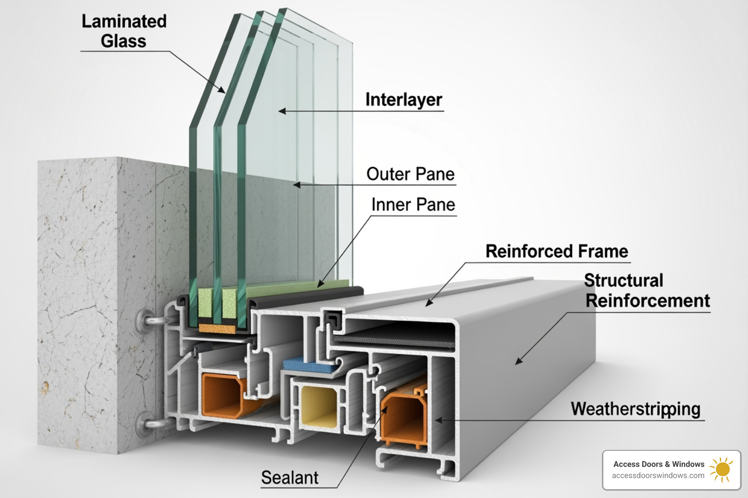 cutaway view of an impact window's layers - impact windows palm beach county