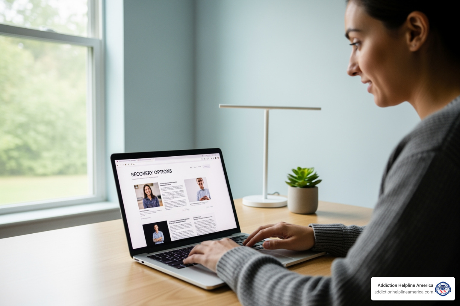 A person sitting at a desk with a laptop, researching and comparing sober living options, with a hopeful expression in a bright, well-lit room. - sober living pasadena A person sitting at a desk with a laptop, researching and comparing sober living options, with a hopeful expression in a bright, well-lit room. - sober living pasadena