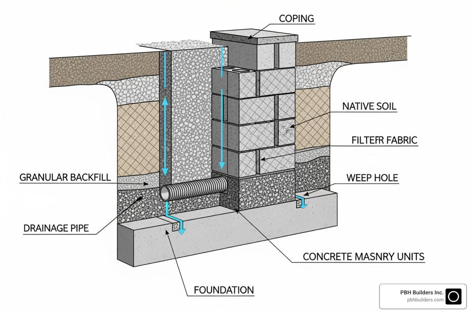 cross-section diagram of retaining wall - Custom retaining wall