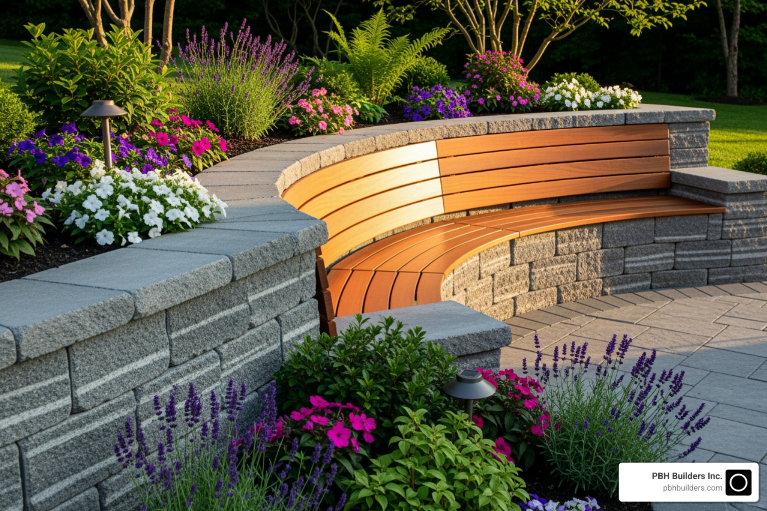 retaining wall with built-in seating - Custom retaining wall