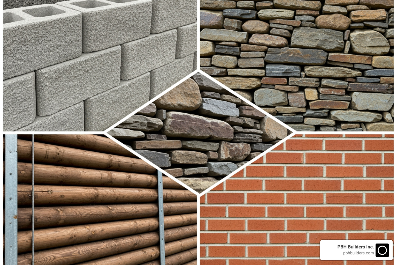 collage of retaining wall materials - Custom retaining wall