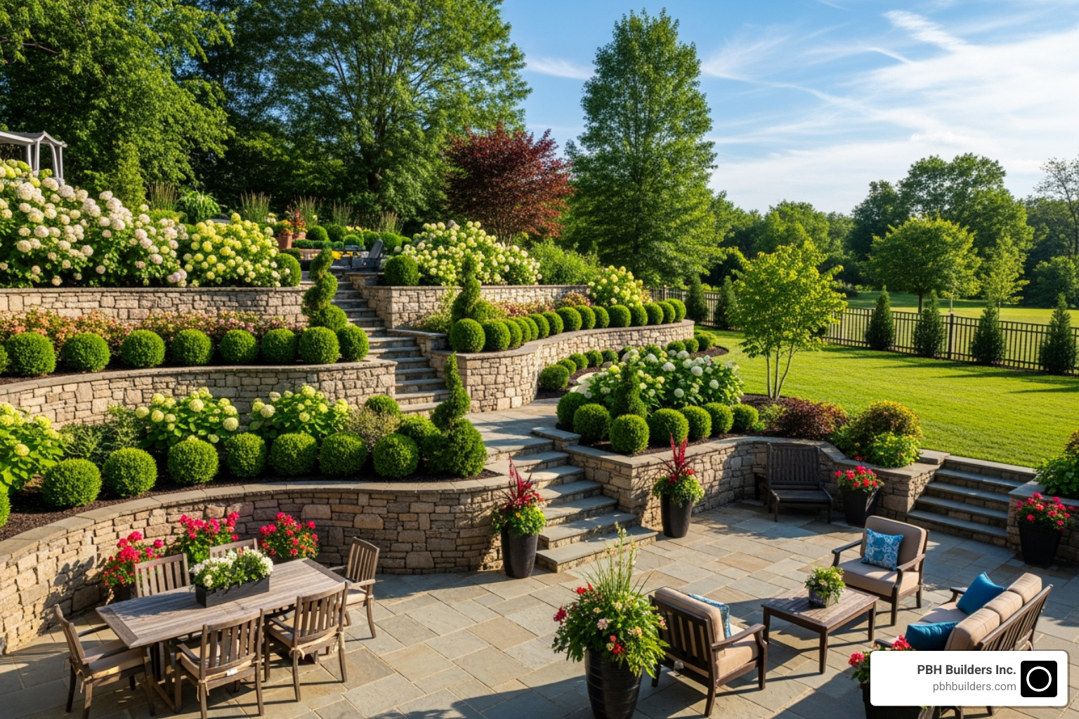 terraced backyard - Custom retaining wall