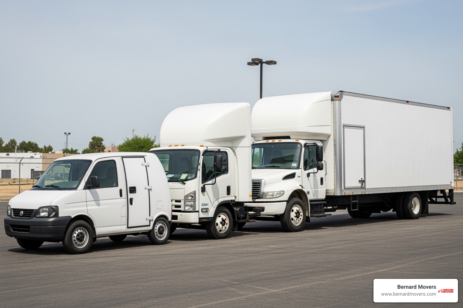 different sized generic moving trucks with labels (e.g., "Studio Apt," "2-3 Bedroom Home") - local moving truck rental near me
