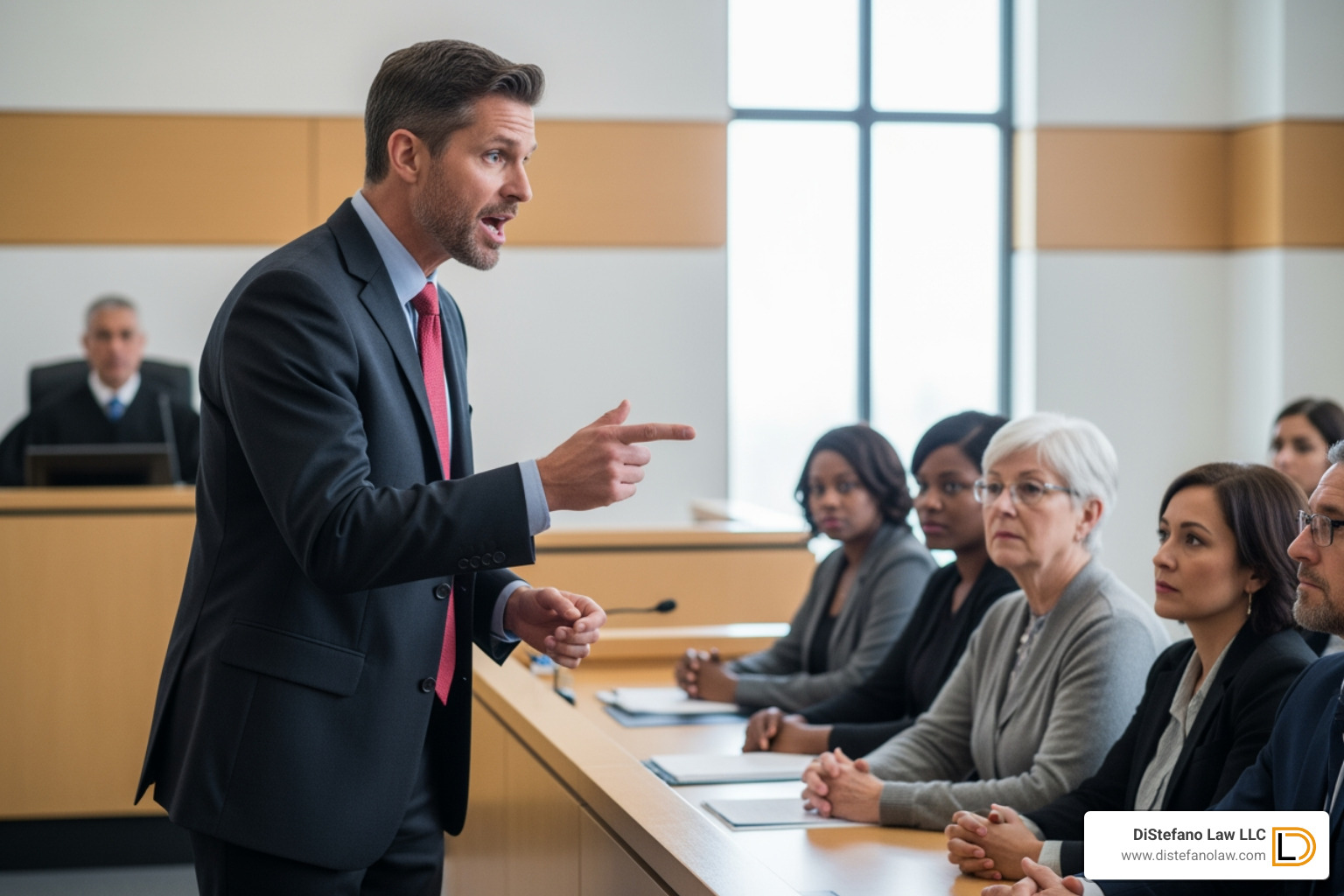 A lawyer confidently speaking in a courtroom setting, addressing a jury. - florida personal injury attorney A lawyer confidently speaking in a courtroom setting, addressing a jury. - florida personal injury attorney