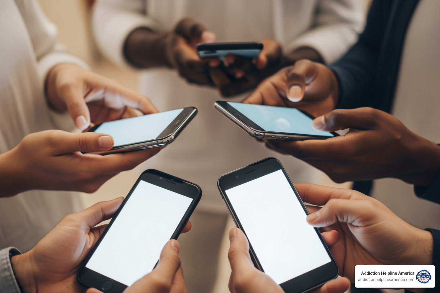 diverse hands holding phones - chat crise diverse hands holding phones - chat crise