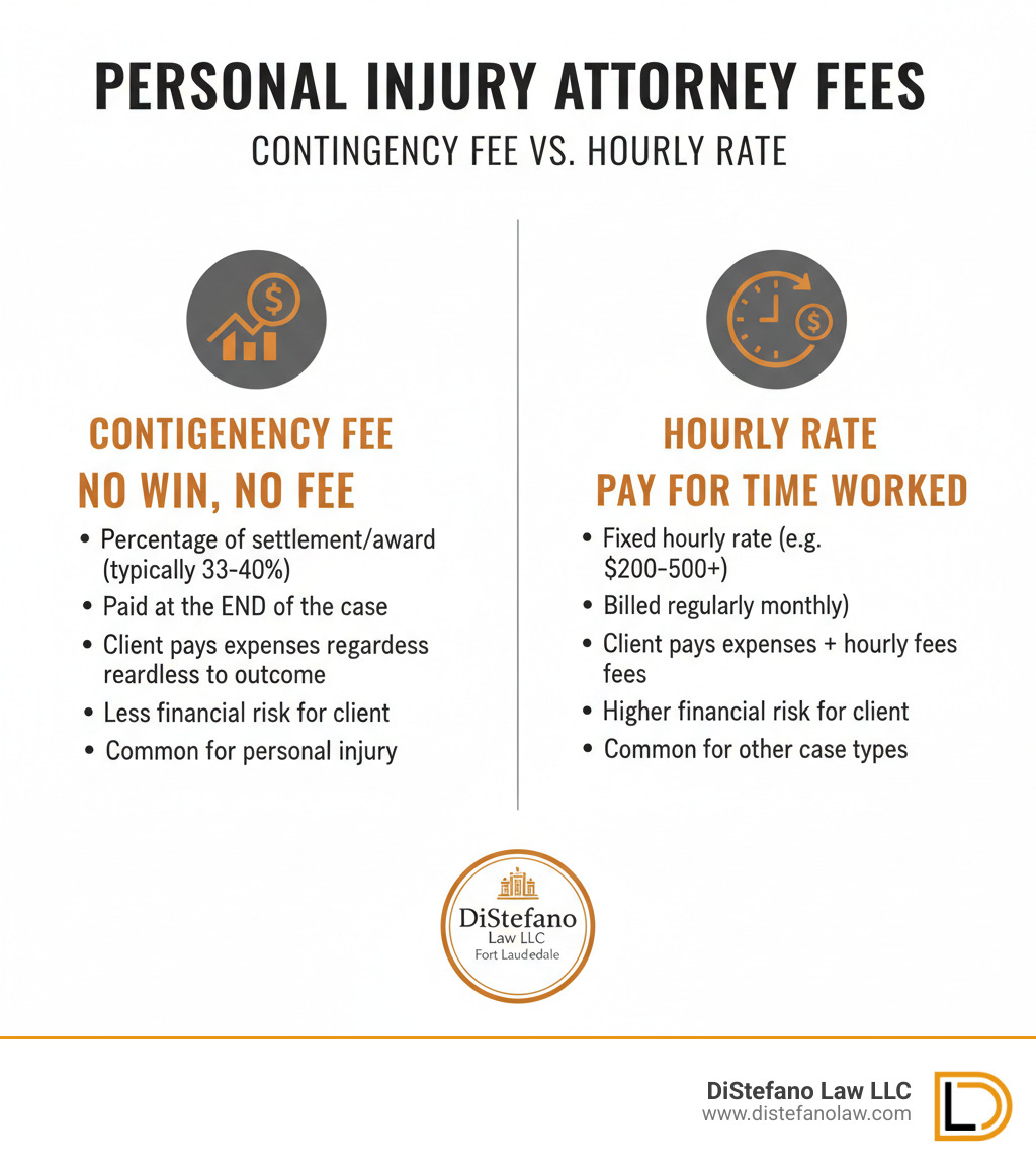 Table comparing contingency fees vs. hourly rates for personal injury cases - The Best Law Firm in Fort Lauderdale infographic 