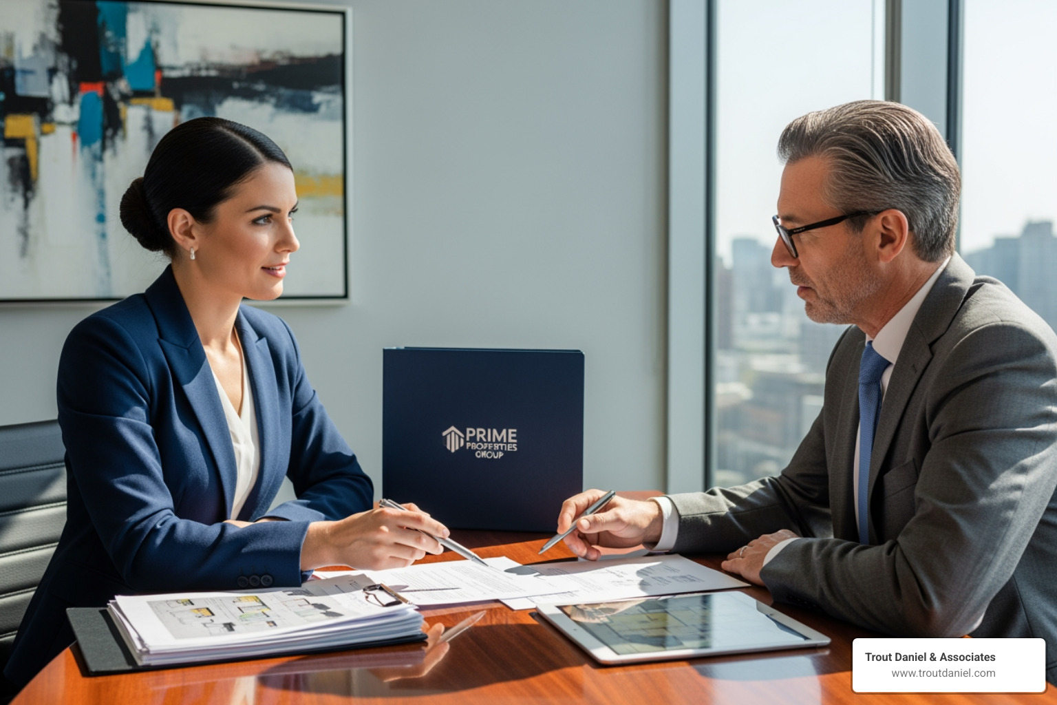 commercial real estate broker from Trout Daniel meeting with a client - rent commercial space 0dfc0b1ebf38f22dc59c3a1d7de4f1a29866b683