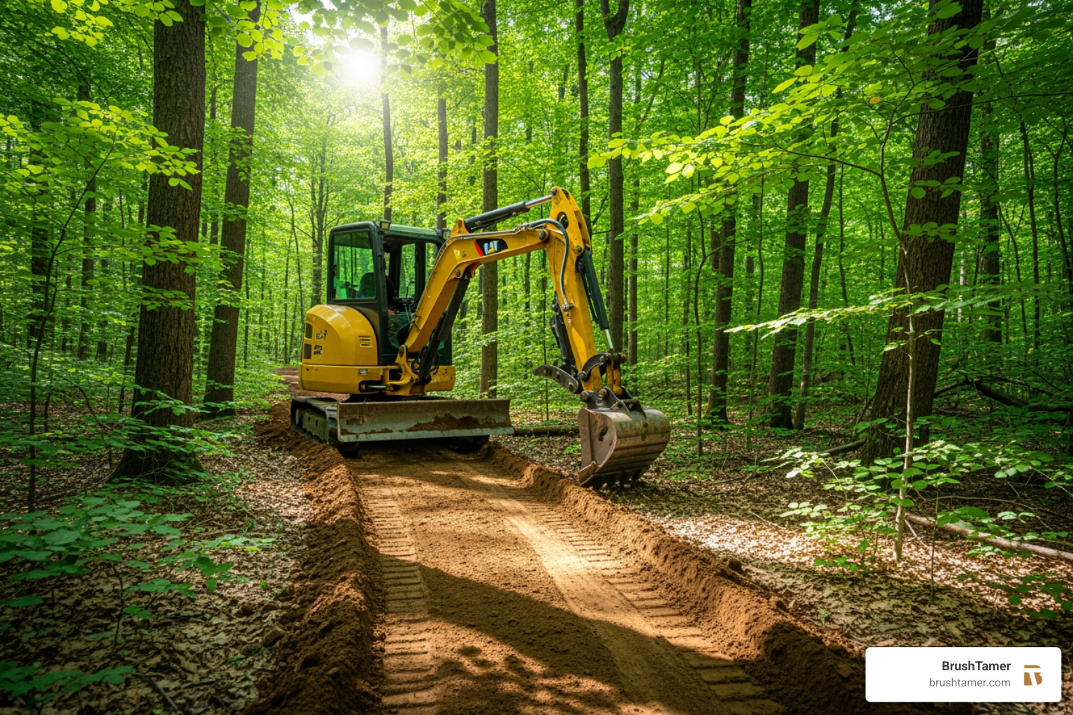 mini-excavator shaping trail - trail building and maintenance