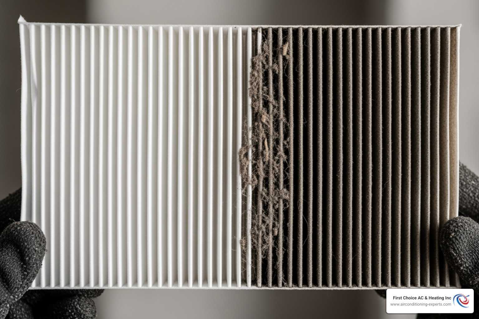 Clean air filter held next to a dirty, clogged air filter - hvac not turning on la quinta ca