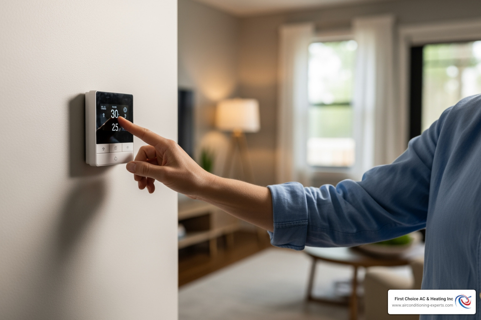 Homeowner checking thermostat in a modern La Quinta home - hvac not turning on la quinta ca