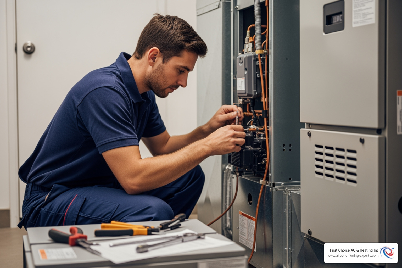 certified technician carefully installing a new heating unit - heating installation la quinta ca