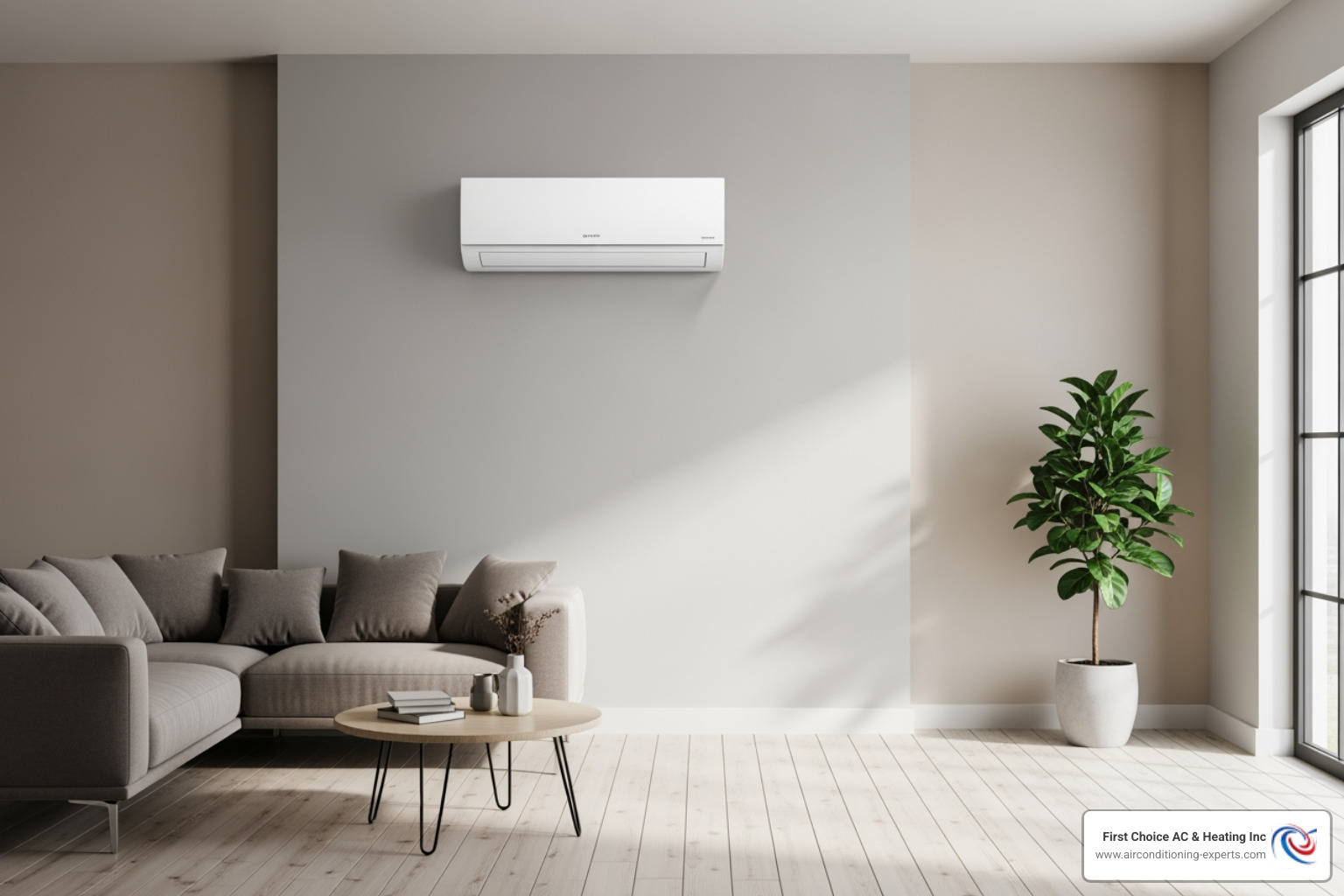 sleek ductless mini-split unit mounted on a living room wall - heating installation la quinta ca