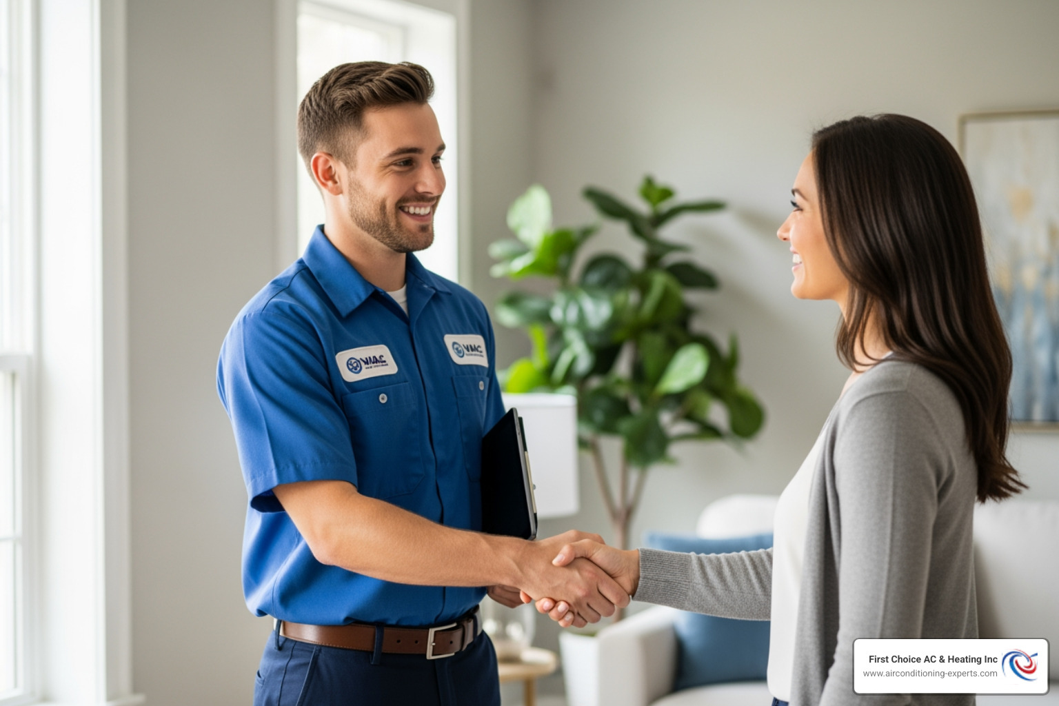 homeowner shaking hands with a friendly HVAC technician - heating installation cathedral city ca homeowner shaking hands with a friendly HVAC technician - heating installation cathedral city ca