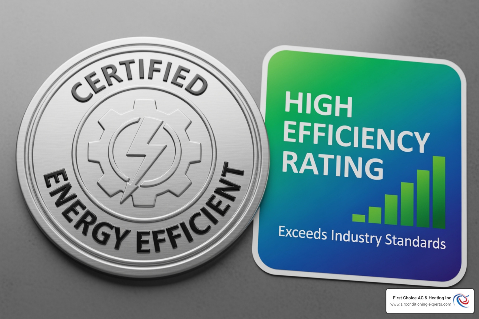 NATE certification logo and an energy-efficiency rating sticker - heating installation palm desert ca