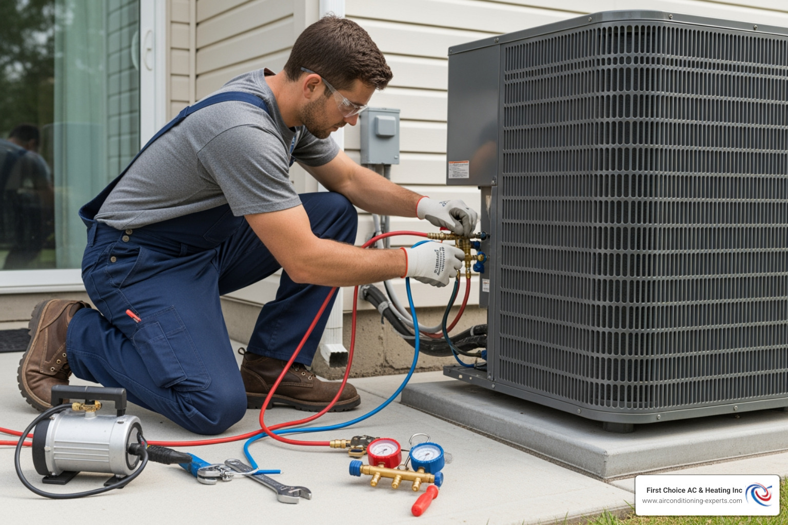 certified technician carefully installing a new heat pump - heating installation rancho mirage ca