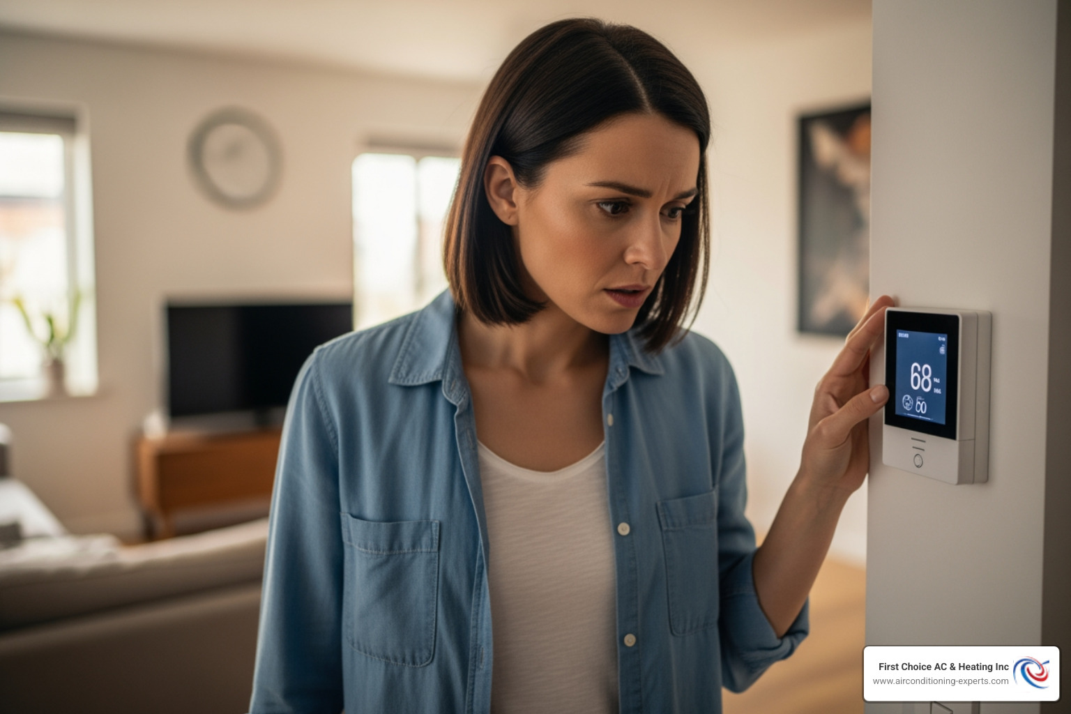 person looking at thermostat concerned - heating repair rancho mirage ca