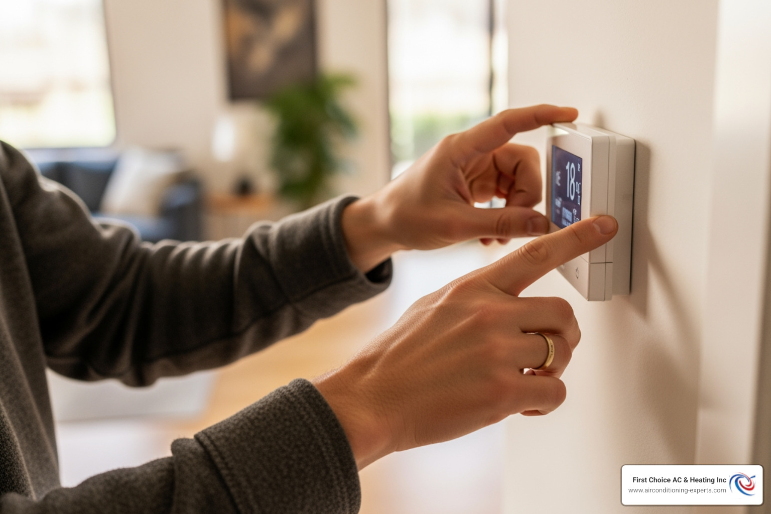 person checking a thermostat - hvac not turning on rancho mirage ca person checking a thermostat - hvac not turning on rancho mirage ca