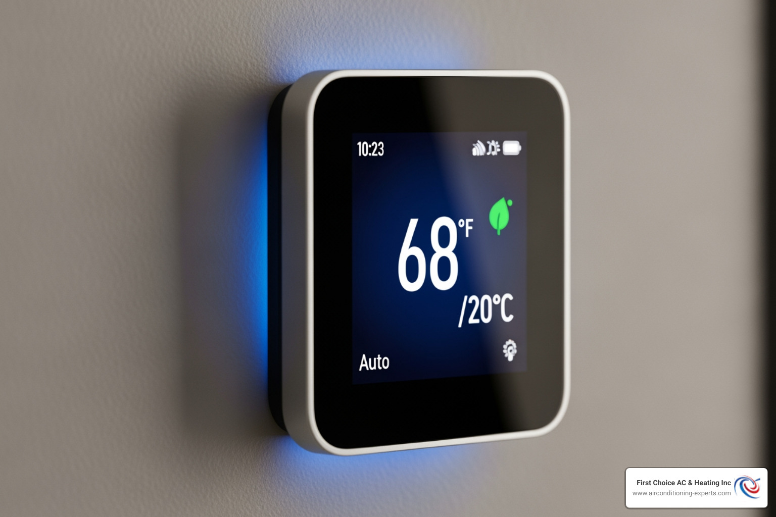 Smart thermostat displaying an energy-saving setting - heating repair la quinta ca