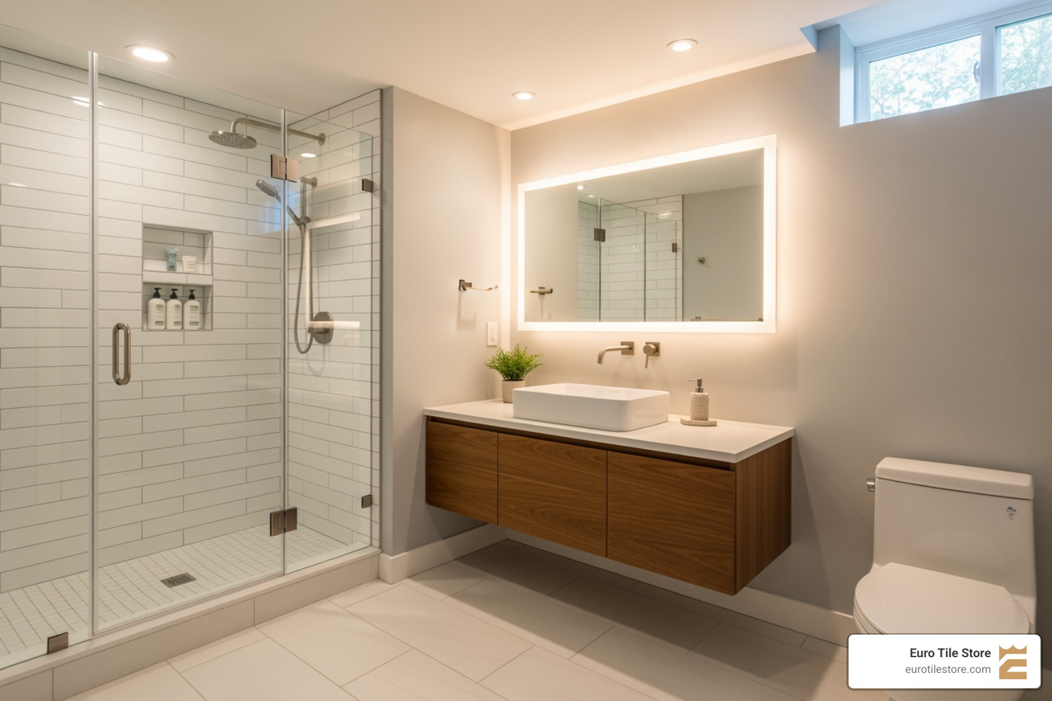 clever built-in storage niches in a basement shower - basement bathroom remodel