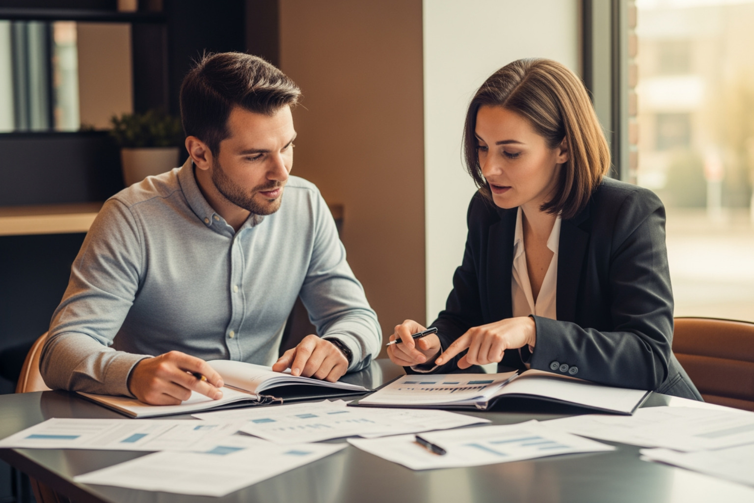 Coach and prospective franchisee reviewing documents - Franchise business coaching