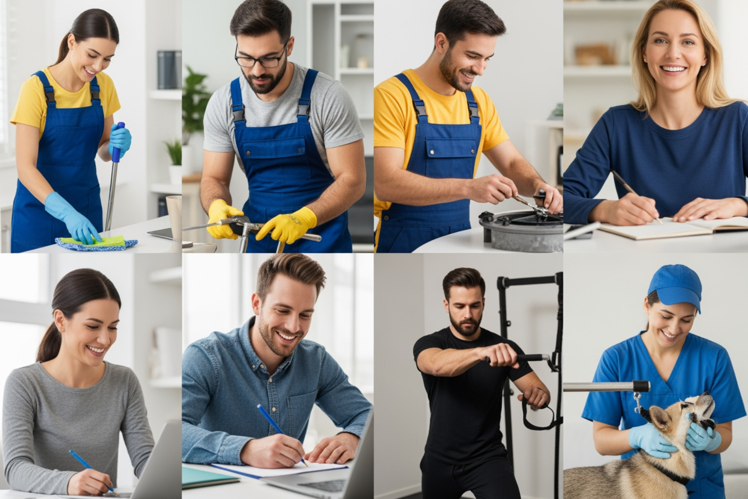 collage of service-based franchise workers - Low cost franchises