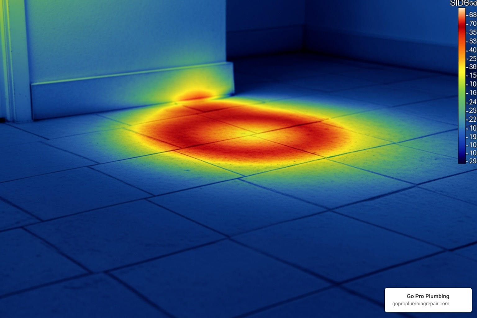 thermal camera view showing a hot spot on a floor - warm spot on floor