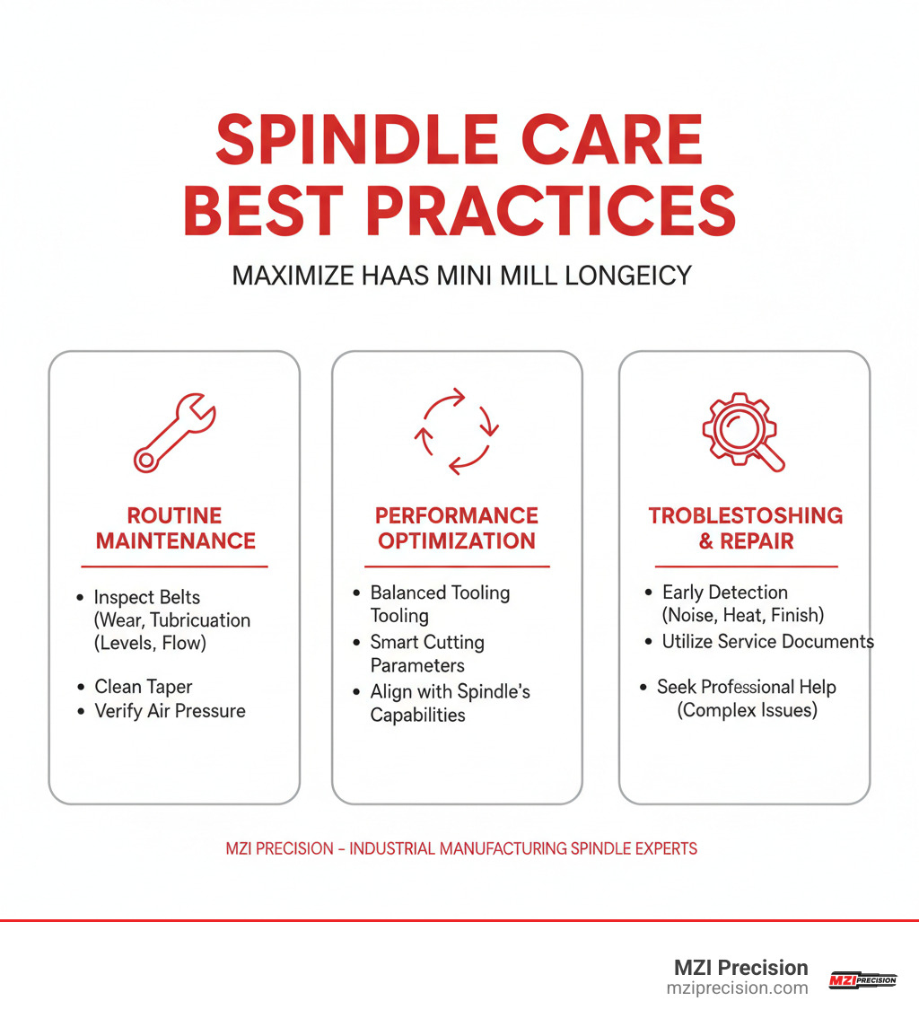 INFOGRAPHIC DETAILING SPINDLE CARE BEST PRACTICES - HAAS MINI MILL SPINDLE INFOGRAPHIC INFOGRAPHIC DETAILING SPINDLE CARE BEST PRACTICES - HAAS MINI MILL SPINDLE INFOGRAPHIC