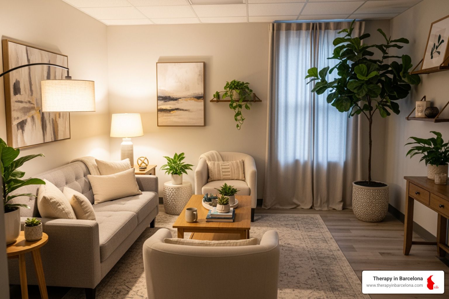 Warm and inviting therapy room at Therapy in Barcelona - EMDR therapy for trauma