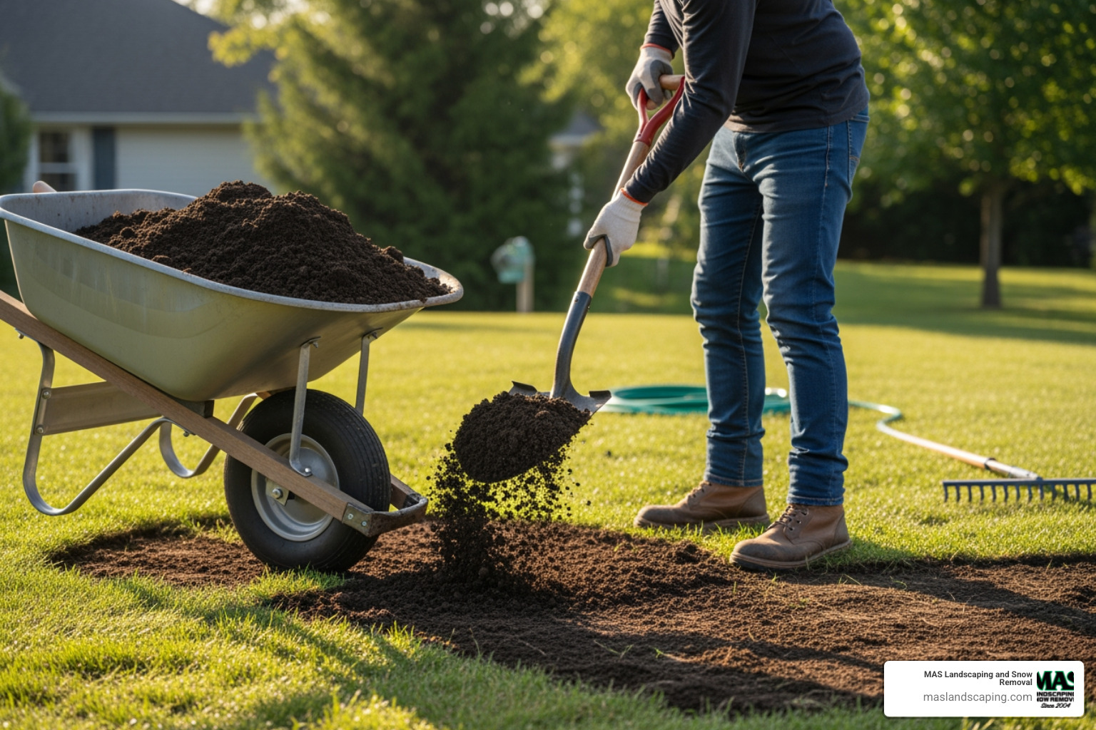 wheelbarrow full of topsoil being spread on a prepared lawn area - do i need additional top soil when planting grass seed wheelbarrow full of topsoil being spread on a prepared lawn area - do i need additional top soil when planting grass seed