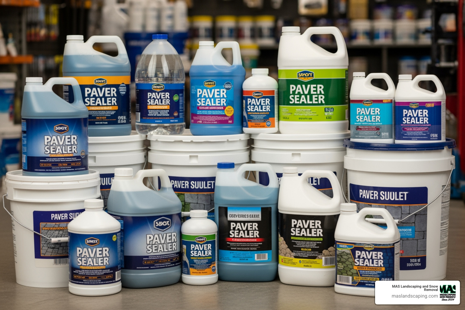 Different types of sealer containers - Natural look paver sealer