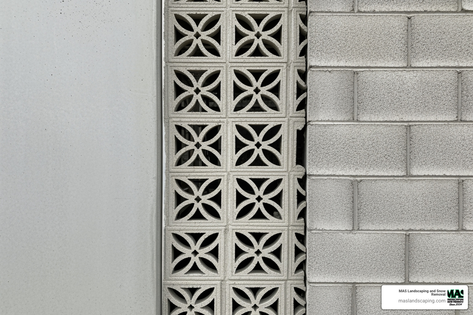 Images showing different textures of poured concrete (smooth), precast concrete (patterned), and concrete block walls (modular) - concrete wall fence cost