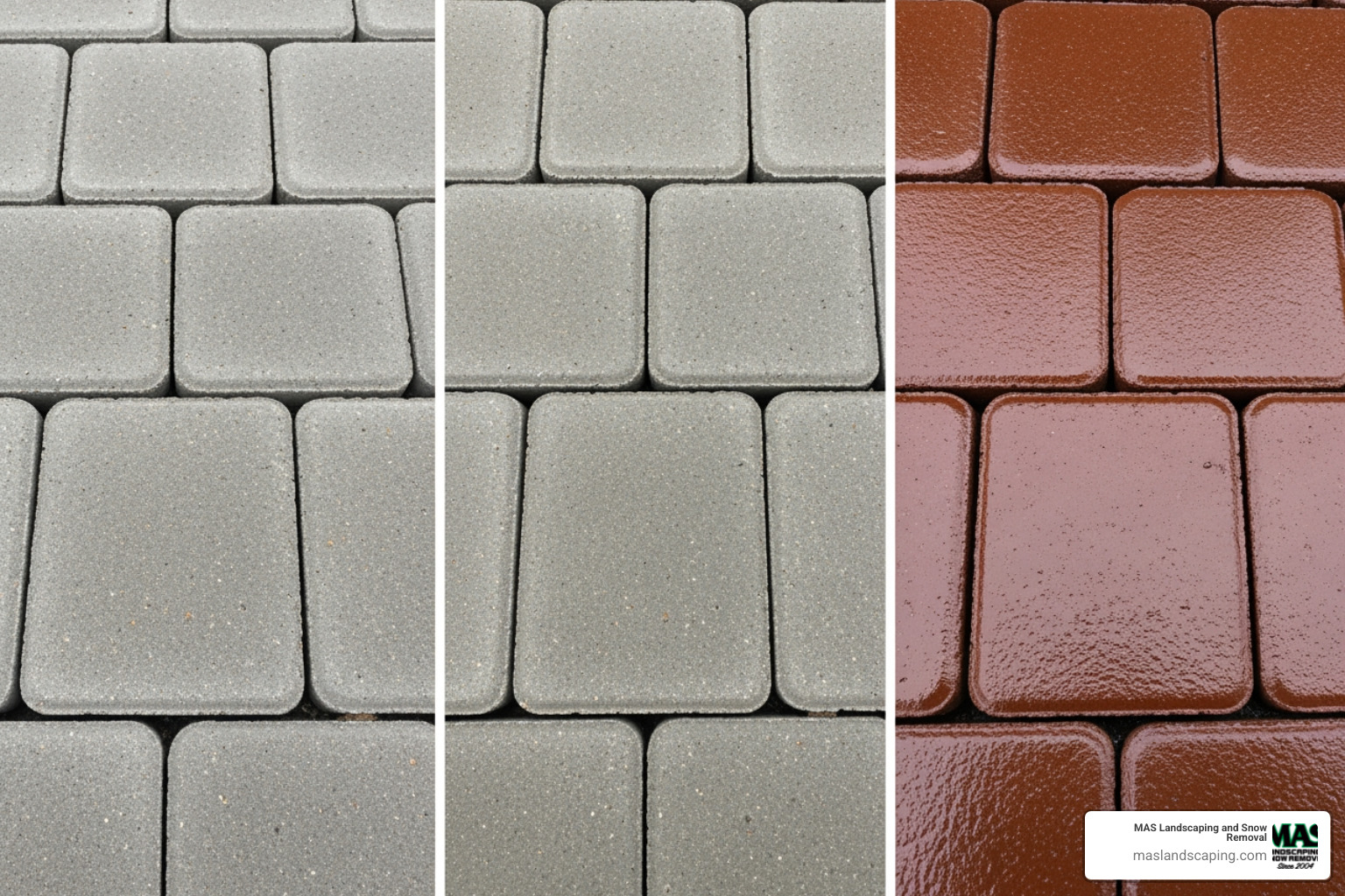 Pavers comparing unsealed, natural look, and wet look sealers - Natural look paver sealer