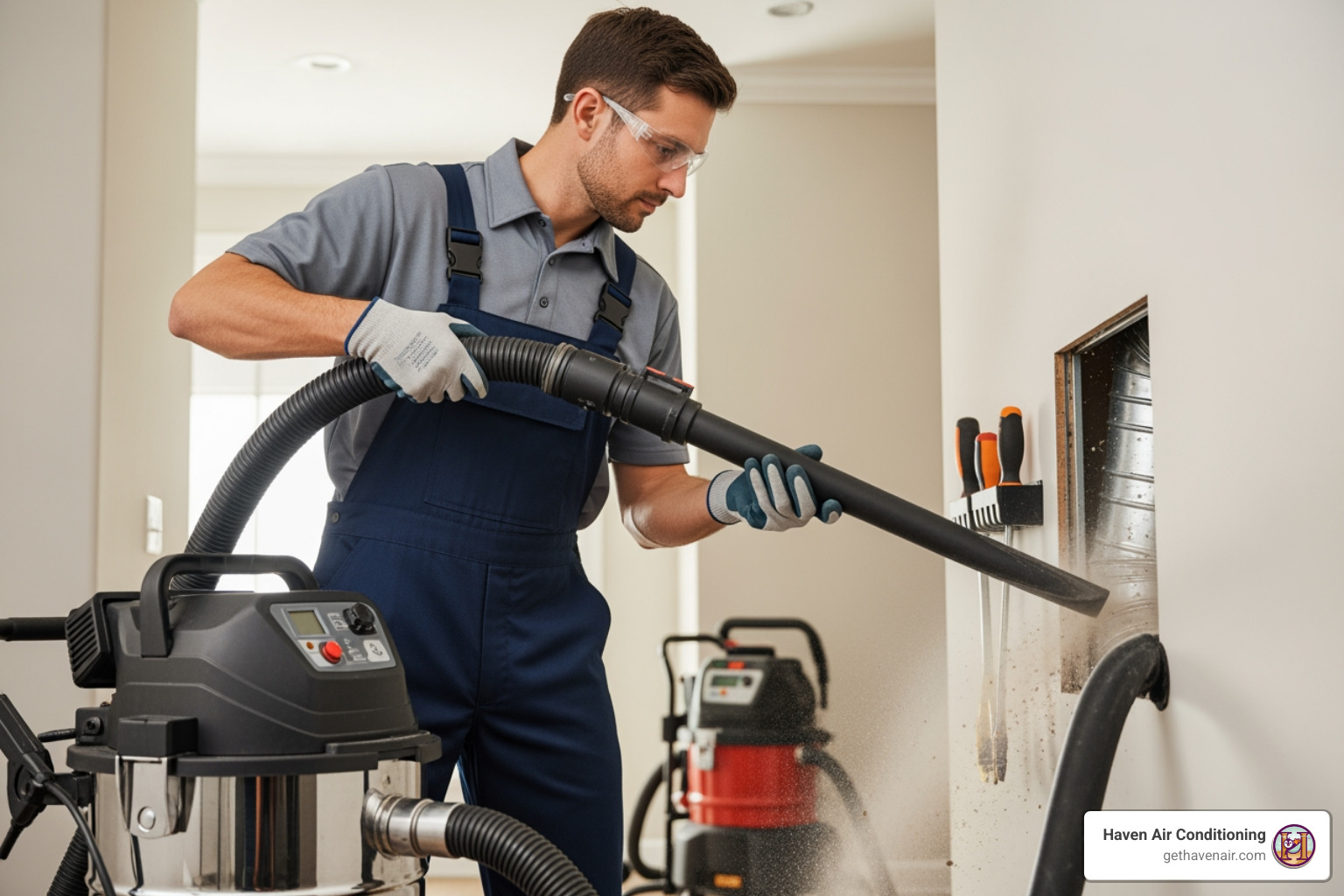 image of a technician using a powerful vacuum system on a duct - residential duct cleaning image of a technician using a powerful vacuum system on a duct - residential duct cleaning