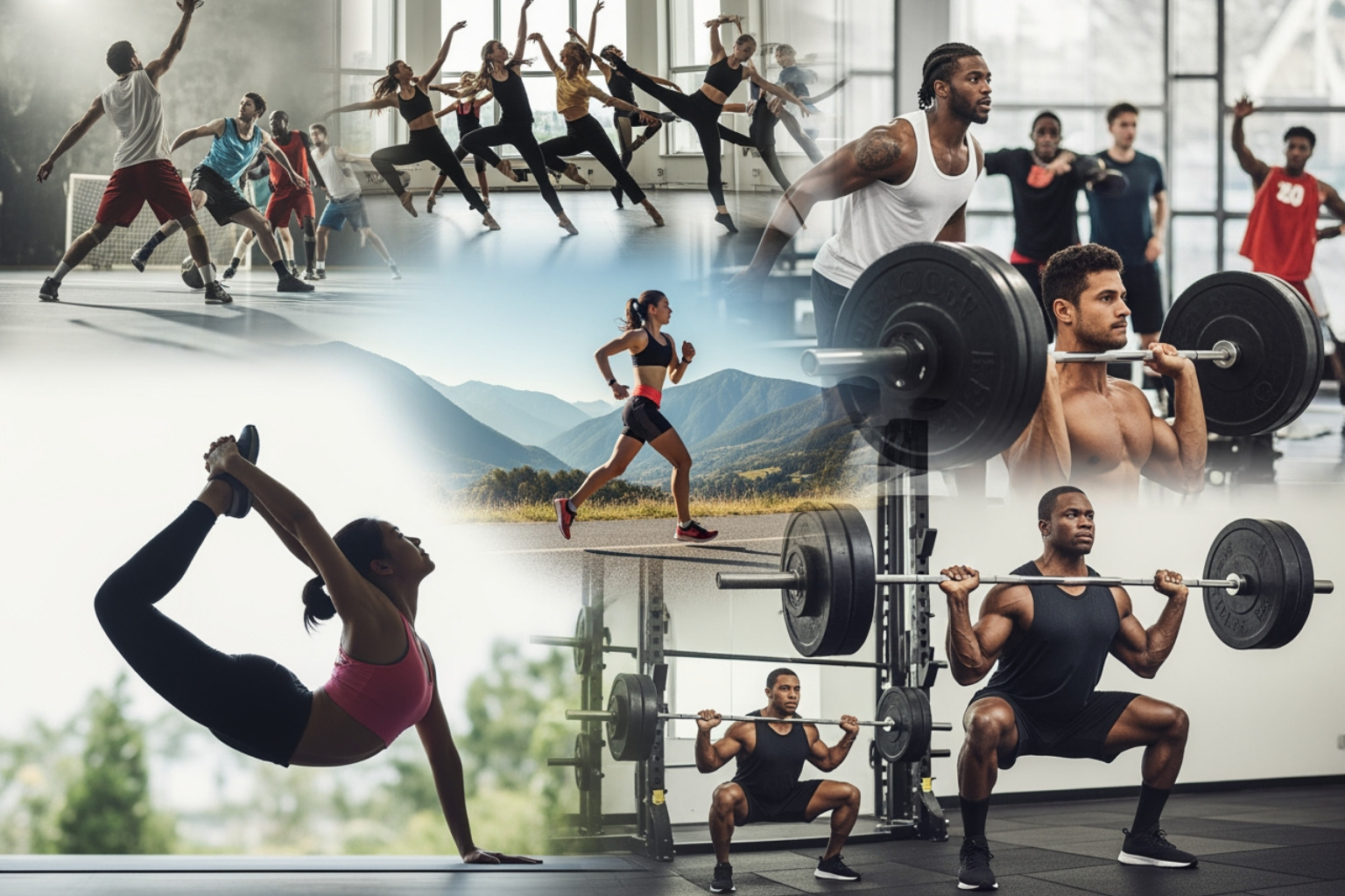 collage of diverse fitness activities - health and fitness franchises