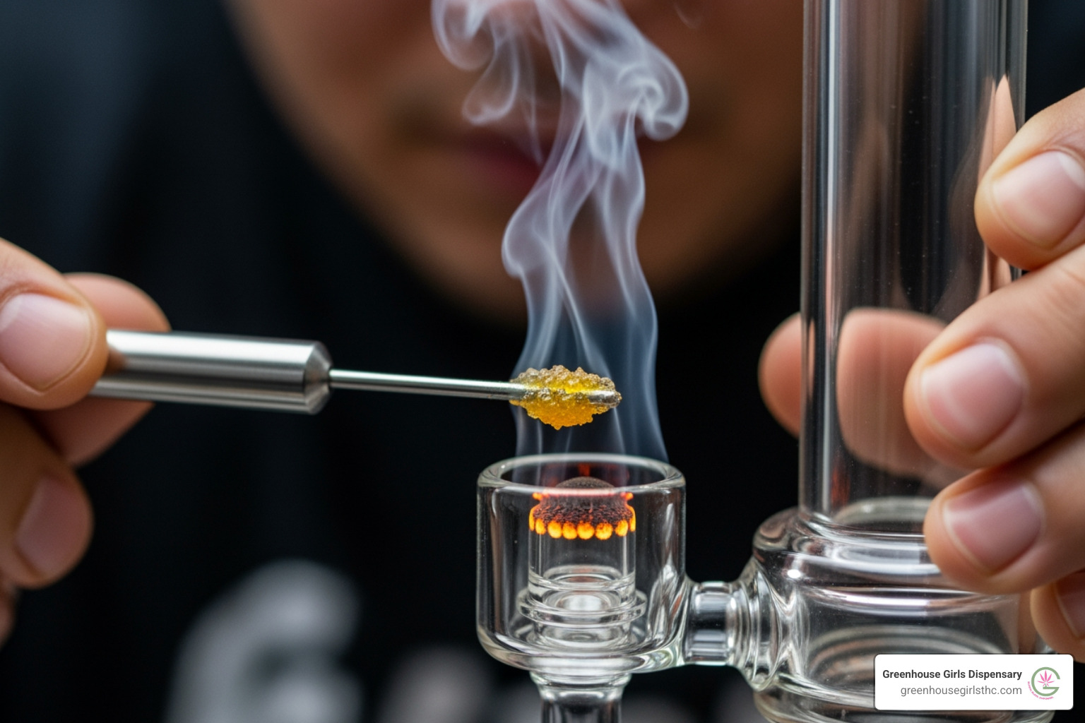 A person dabbing THCA concentrate using a dab rig - thca extraction