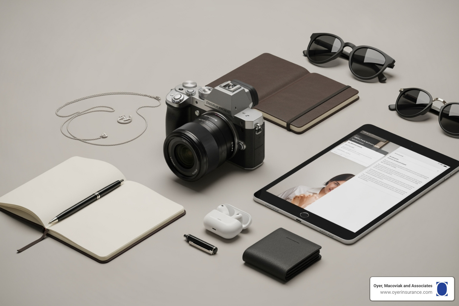 collection of personal items like a camera, jewelry, and a tablet - Damage to personal property