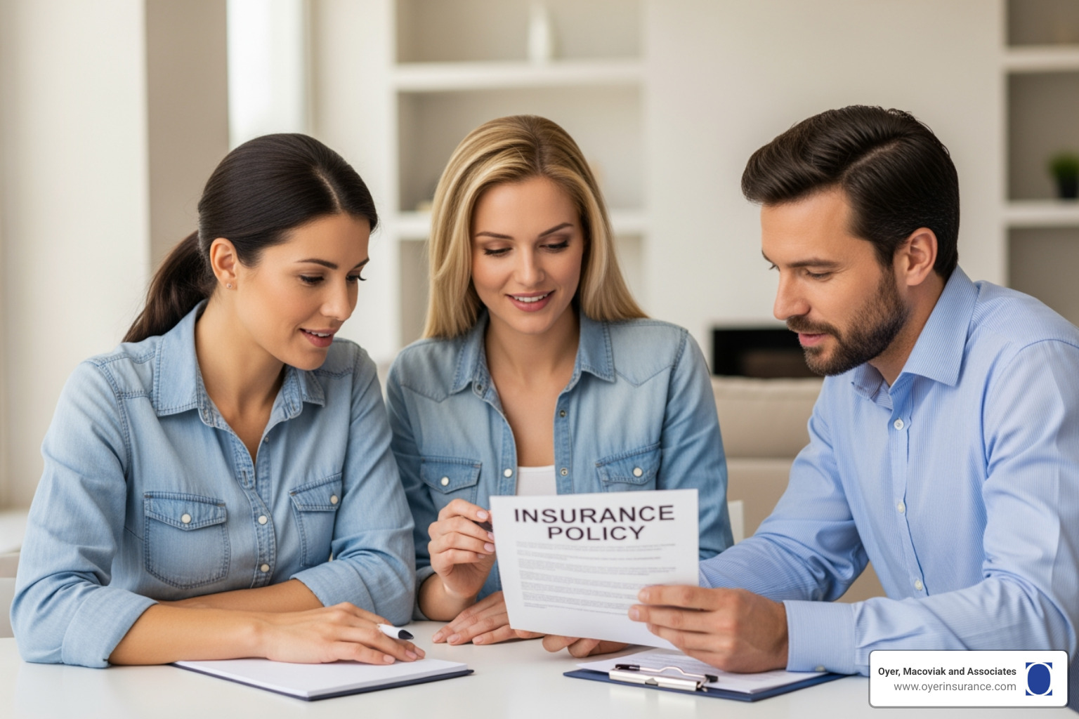 couple reviewing an insurance policy document with an agent - Damage to personal property